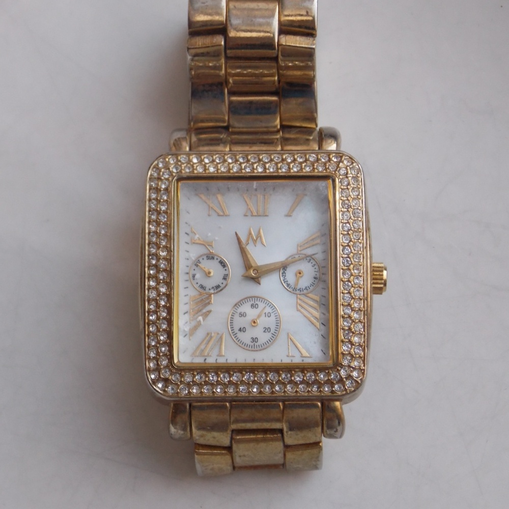 Very Big Face Square Gold Watch with Rhinestones